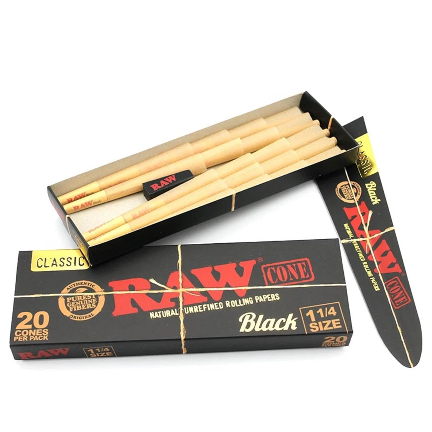 RAW Black PreRolled Cones 1 1/4 Size 20er Pack RAW